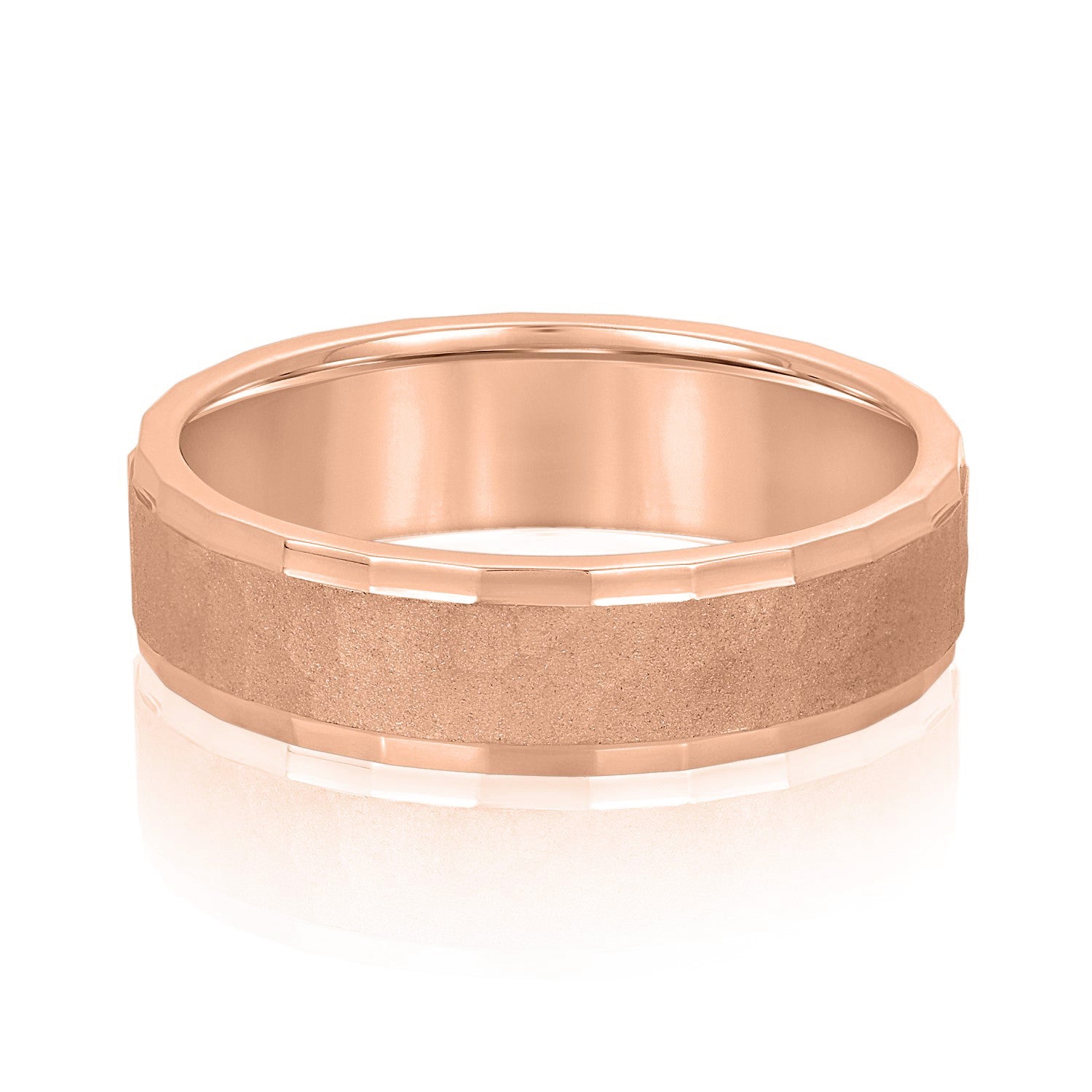 Men's Ridged Edge Light Hammered Center Wedding Band-VIRABYANI